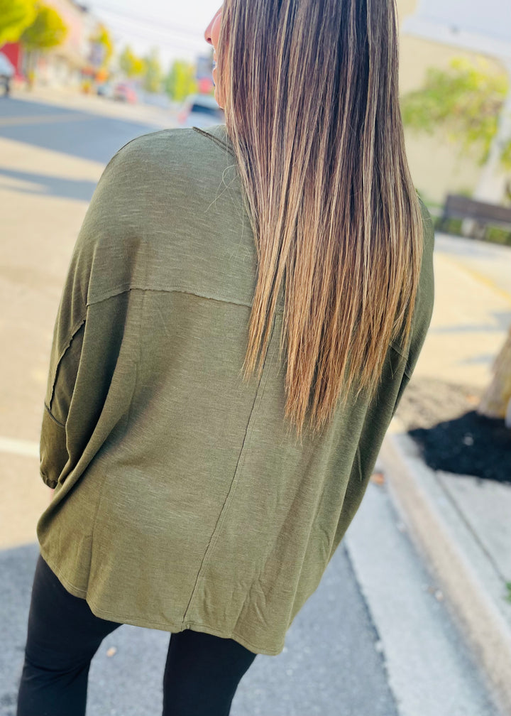 Olive - Soft Relaxed Draped Top