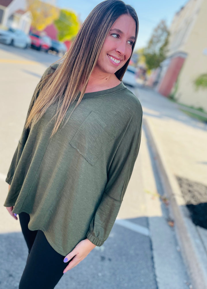 Olive - Soft Relaxed Draped Top