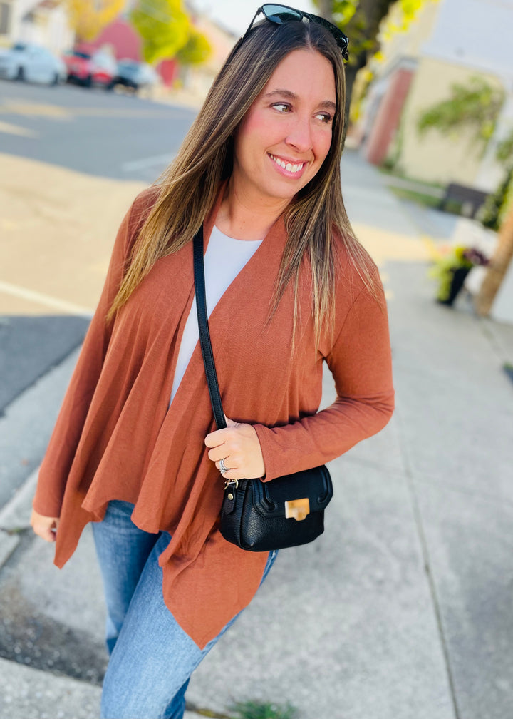 Rust - Soft Drape Open Front Cardigan