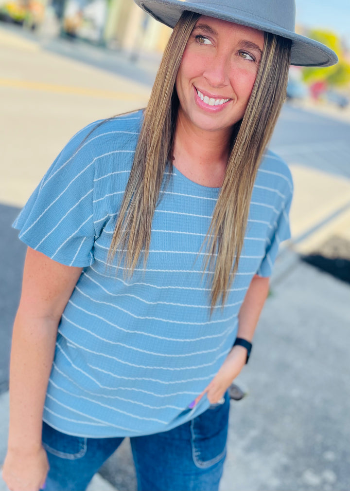 Blue and White Stripe Tunic Top