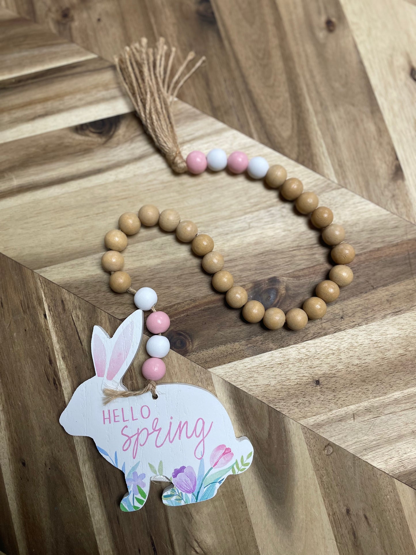 Hello Spring Wooden Bead Garland w/Bunny