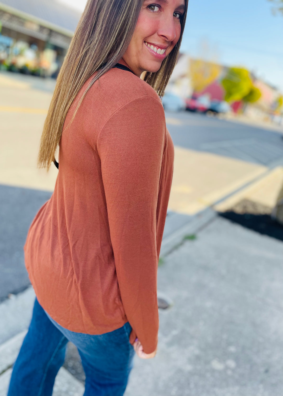 Rust - Soft Drape Open Front Cardigan