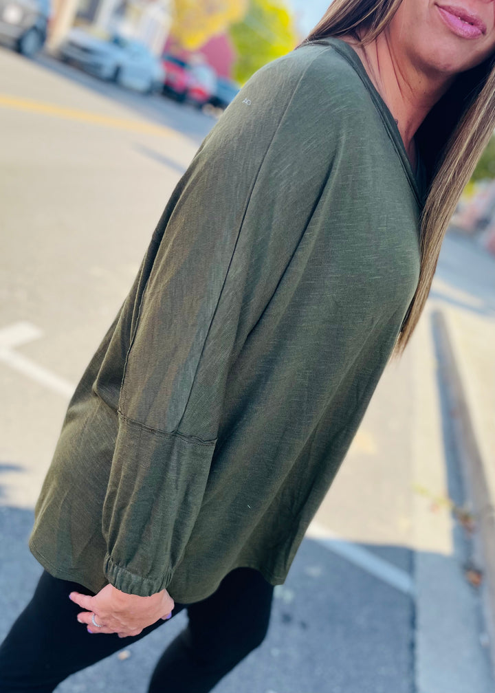 Olive - Soft Relaxed Draped Top