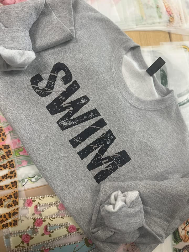 DISTRESSED CUSTOM CURSIVE TEE OR SWEATSHIRT