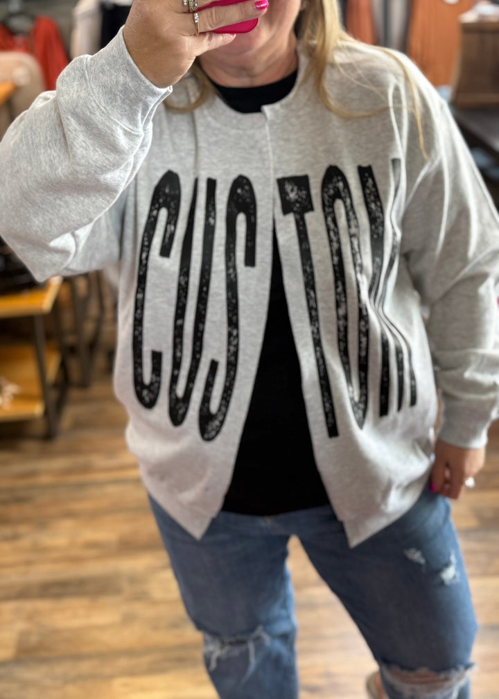 DISTRESSED CUSTOM SWEATSHIRT CARDI - MADE TO ORDER
