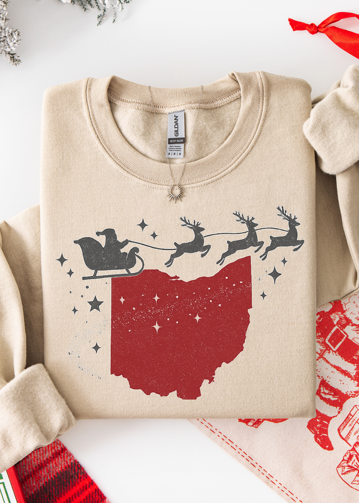 OHIO SANTA SLEIGH GRAPHIC TEE OR SWEATSHIRT