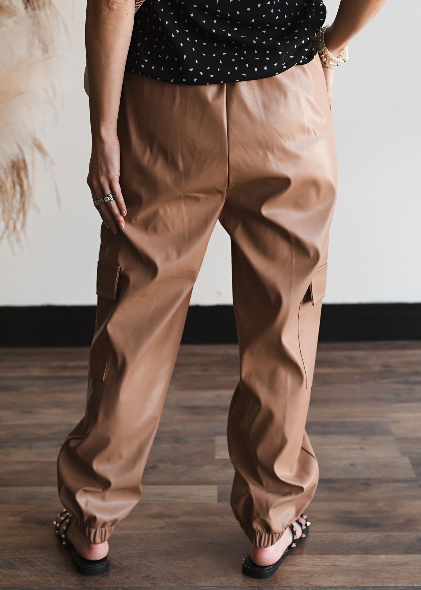 Faux Leather Joggers - Tan