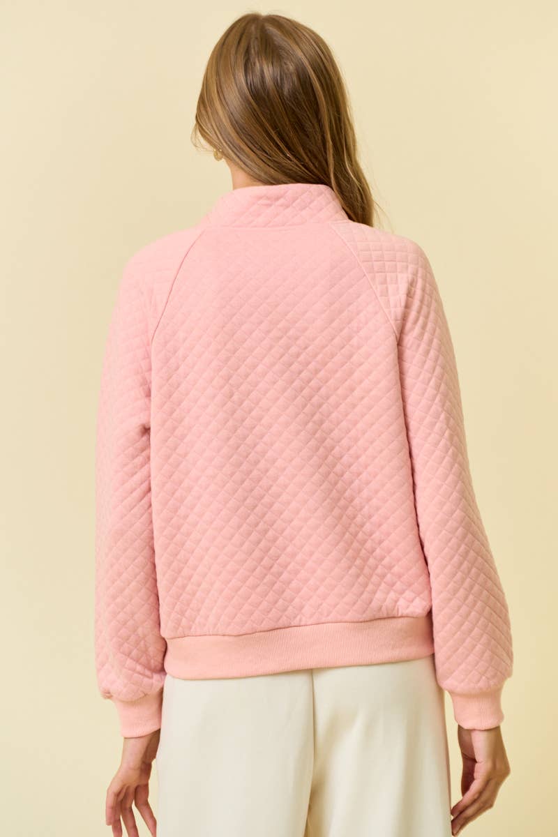 Blush Pink - Quilted Luxe Mock Neck Top