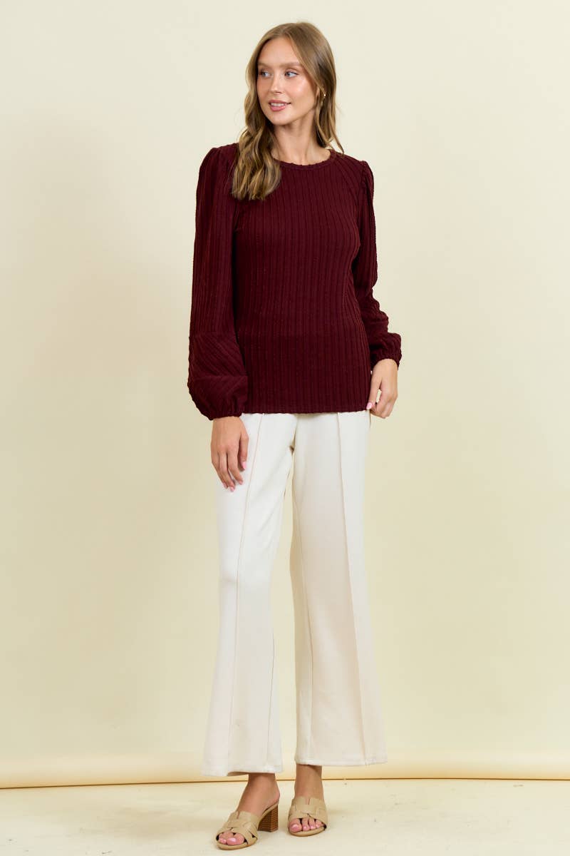 Merlot Bubble Sleeve Textured Top
