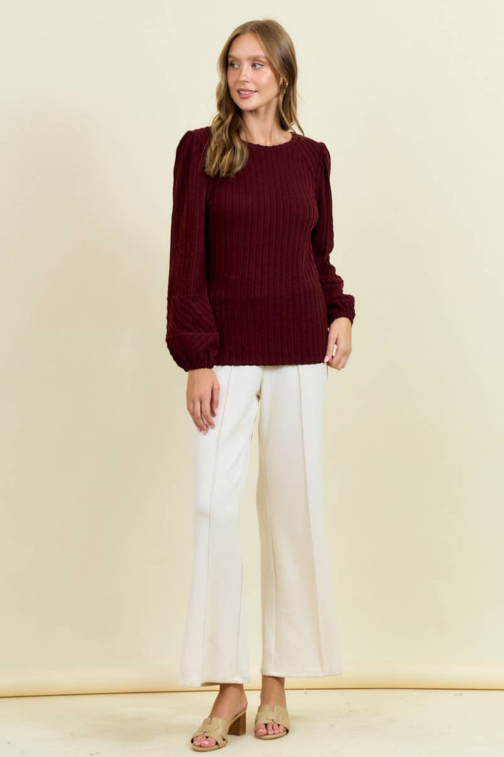 Merlot Bubble Sleeve Textured Top