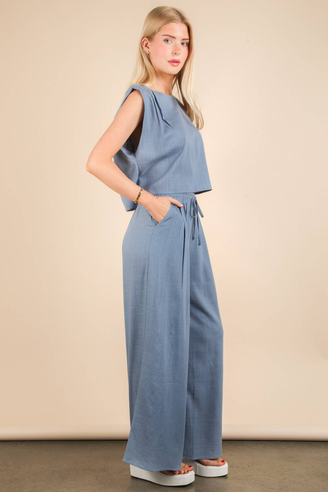 Solid Woven Top: Blue