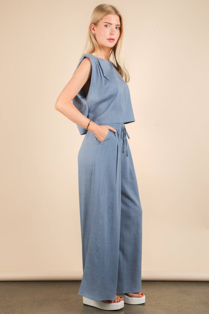 Solid Woven Top: Blue