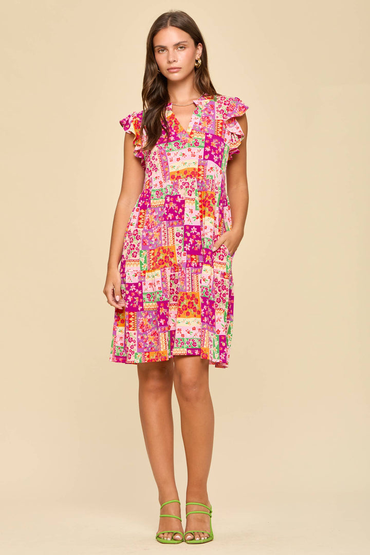 Sunlit Garden Flutter Sleeve Dress