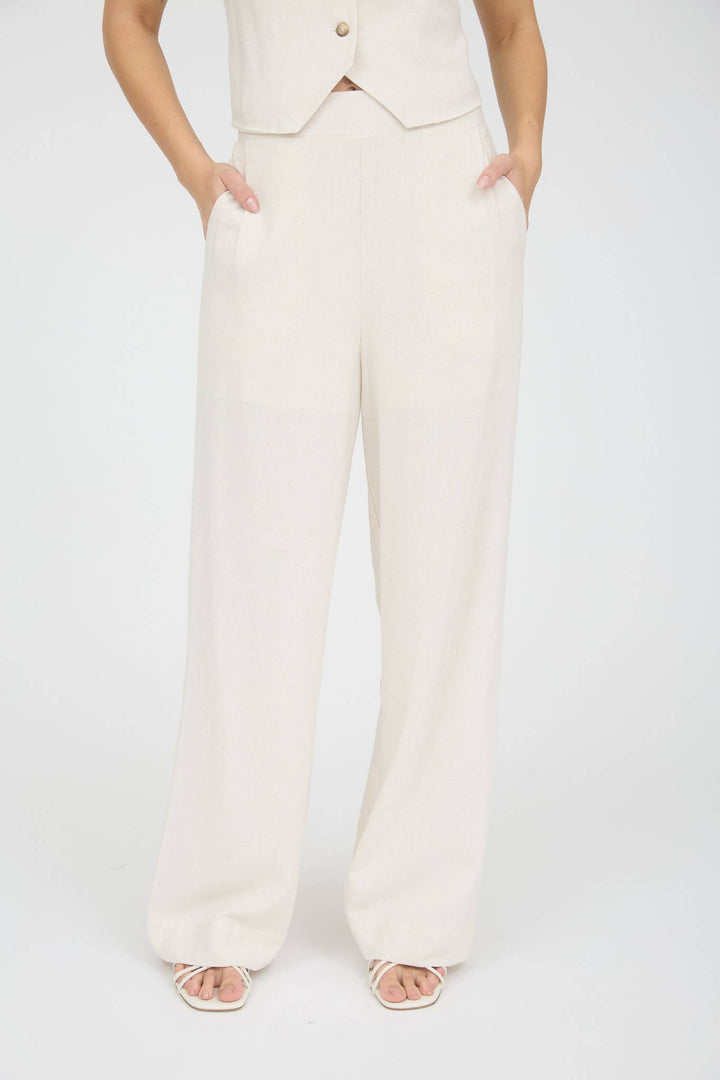 Oatmeal High Waist Wide Leg Linen Pants