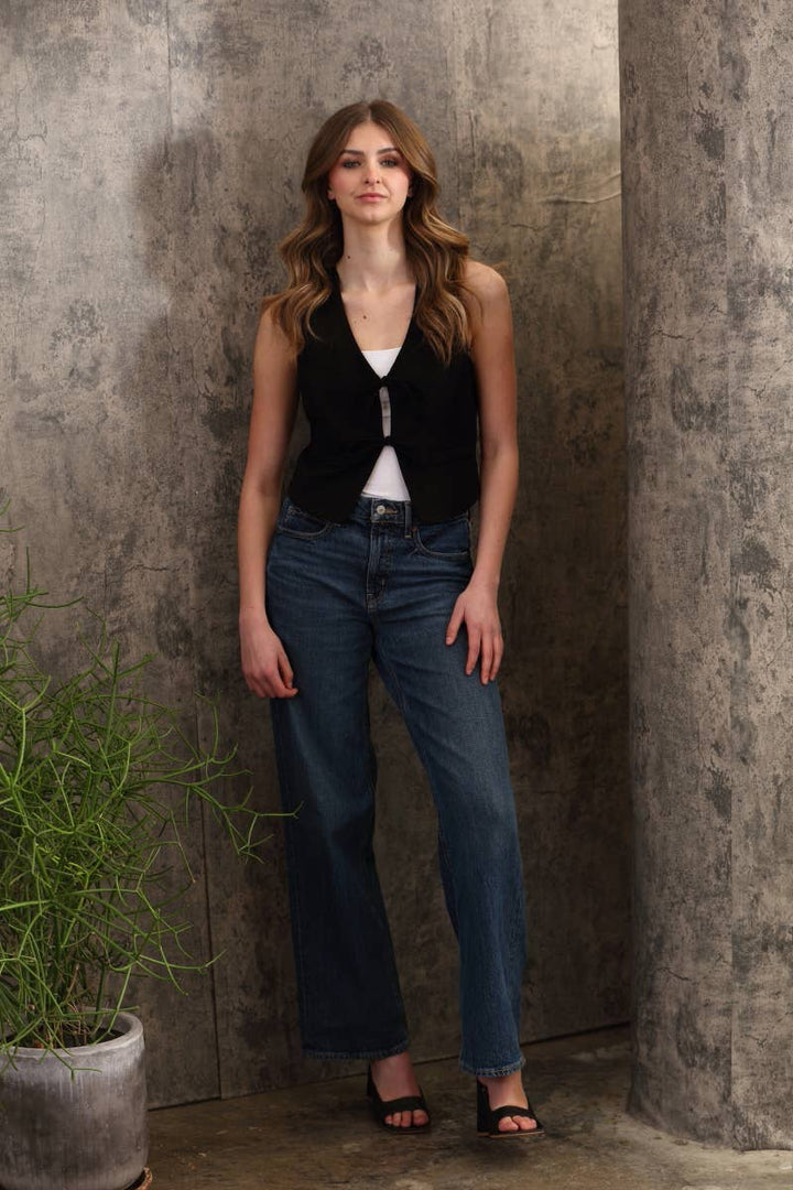 Ponte Bow Tie Front Lined Vest: Black