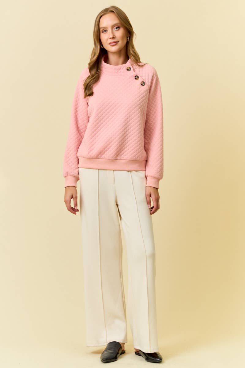 Blush Pink - Quilted Luxe Mock Neck Top