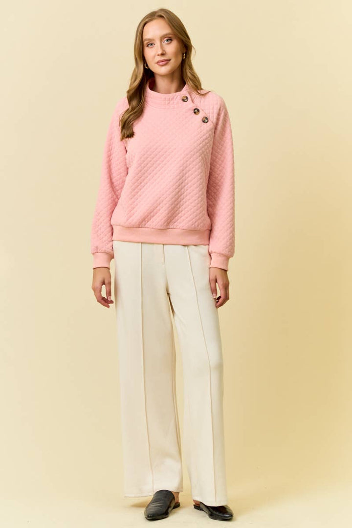 Blush Pink - Quilted Luxe Mock Neck Top