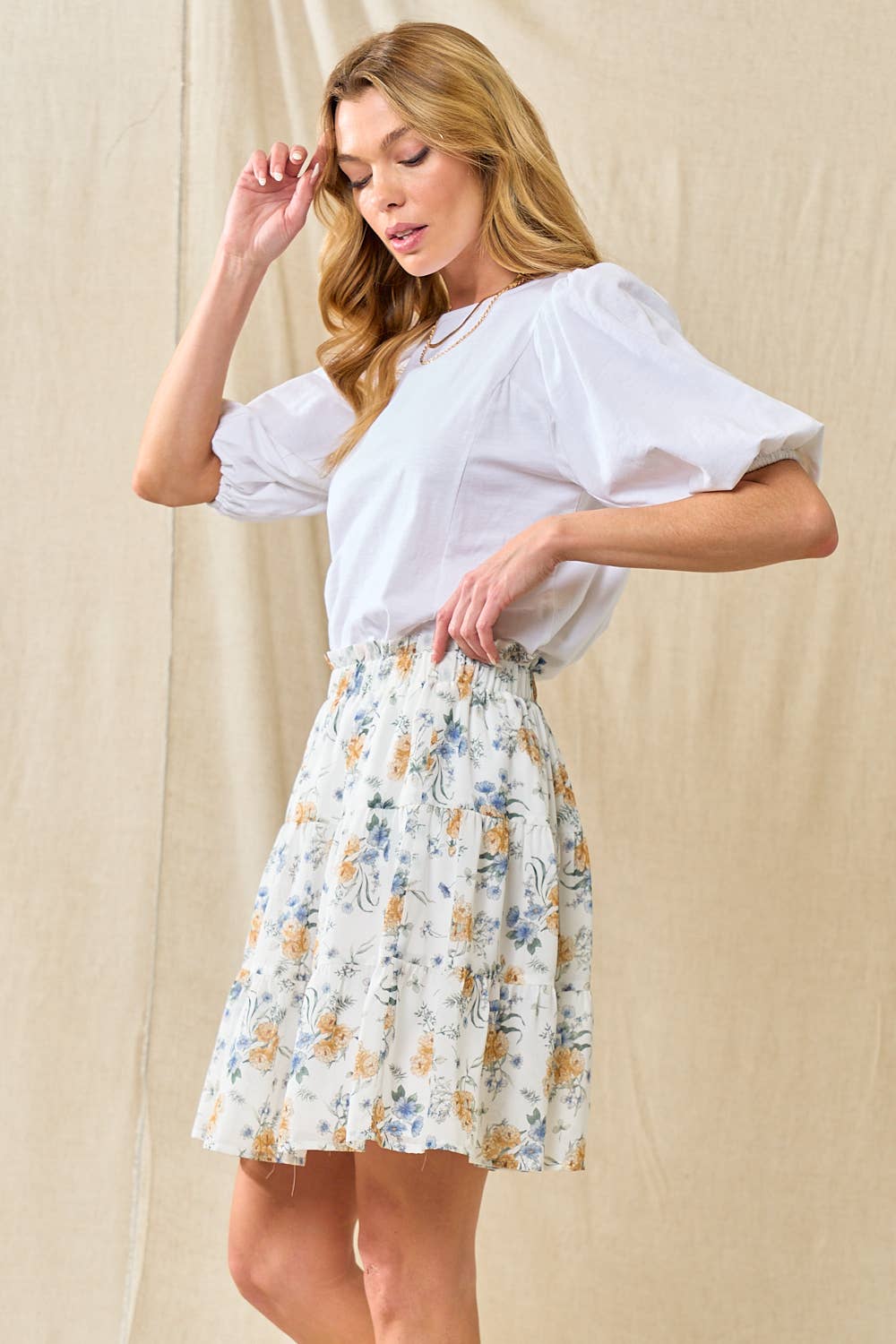 CHIFFON FLORAL TIERED SKIRT