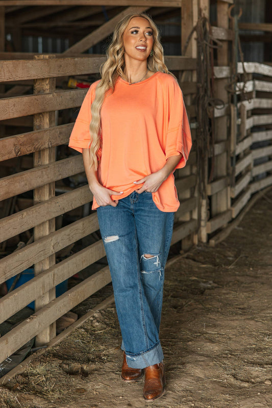 Oversized Relaxed Fit Terry Top: APRICOT SPLASH