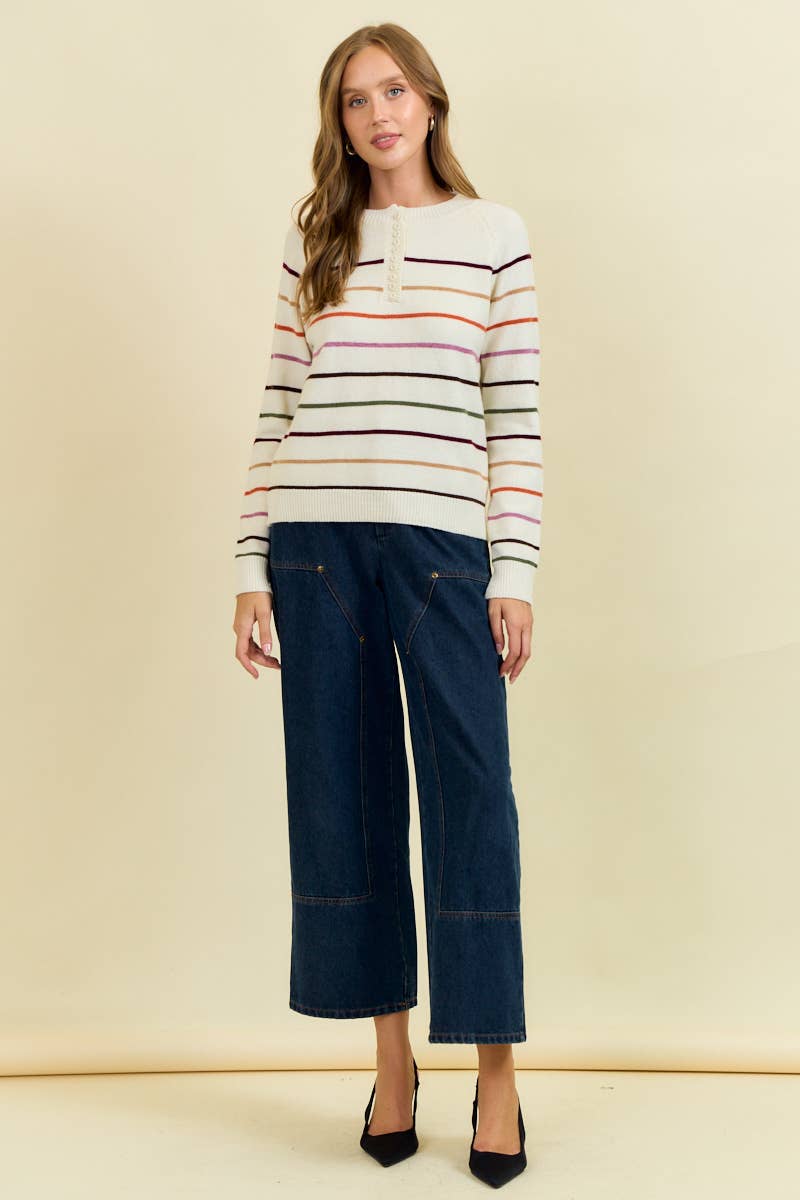 Mod Stripes Button Down Sweater