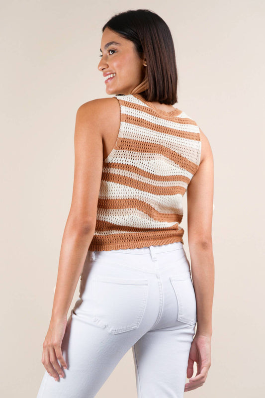 Multi Color Stripe Knit Crop Sweater Top