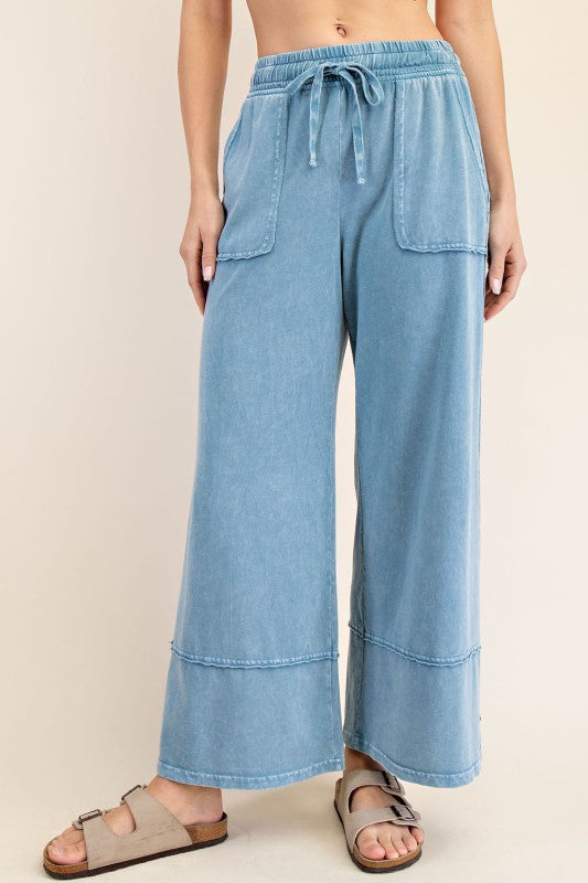 Dusty Blue Wide Leg Cropped Pants