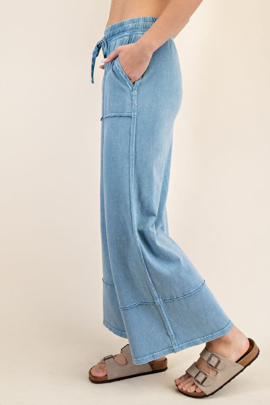Dusty Blue Wide Leg Cropped Pants