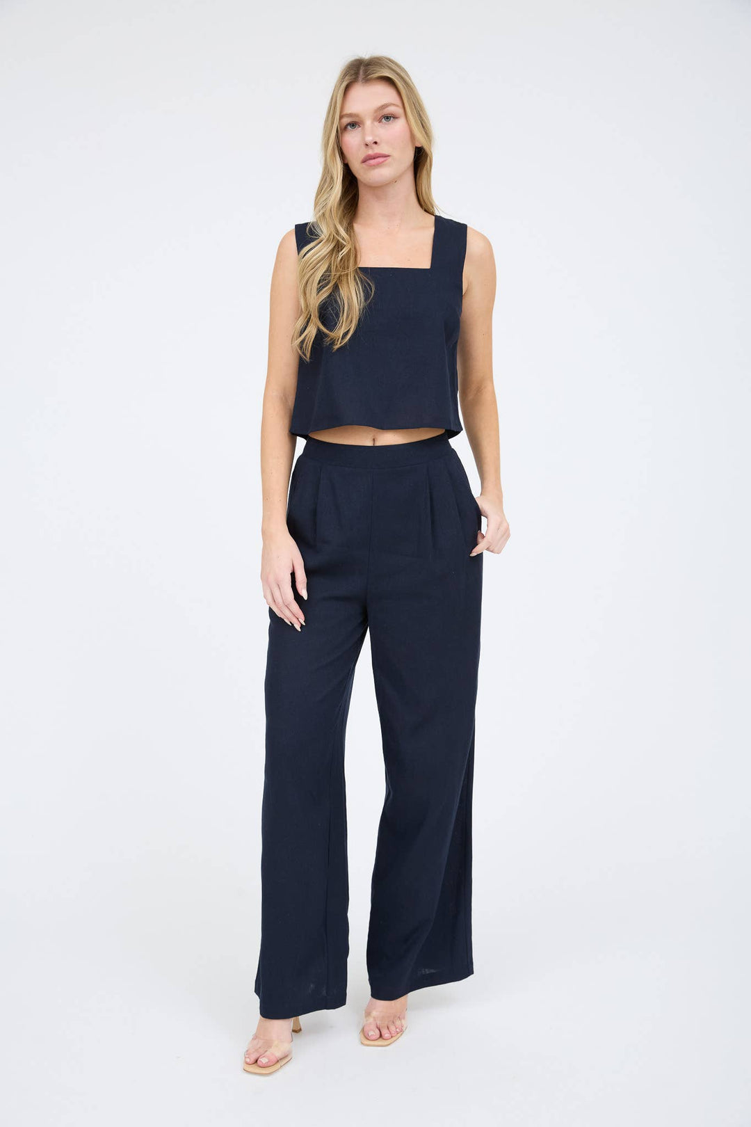 Navy High Waist Pleated Pants
