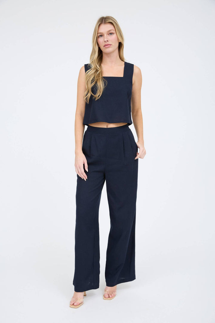 Navy High Waist Pleated Pants