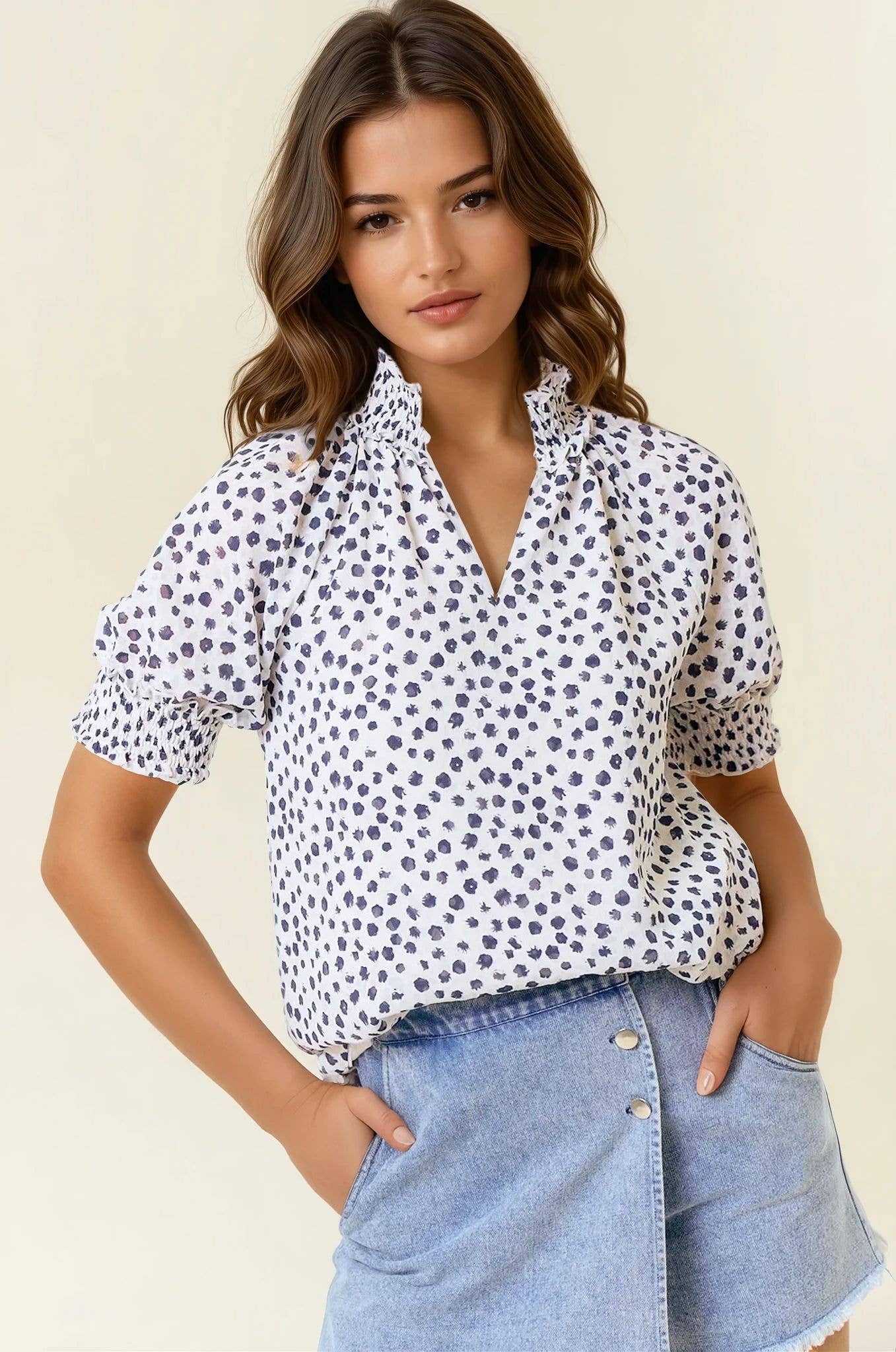 ✨ PREORDER ✨ Jacquard Dot Smocked Top