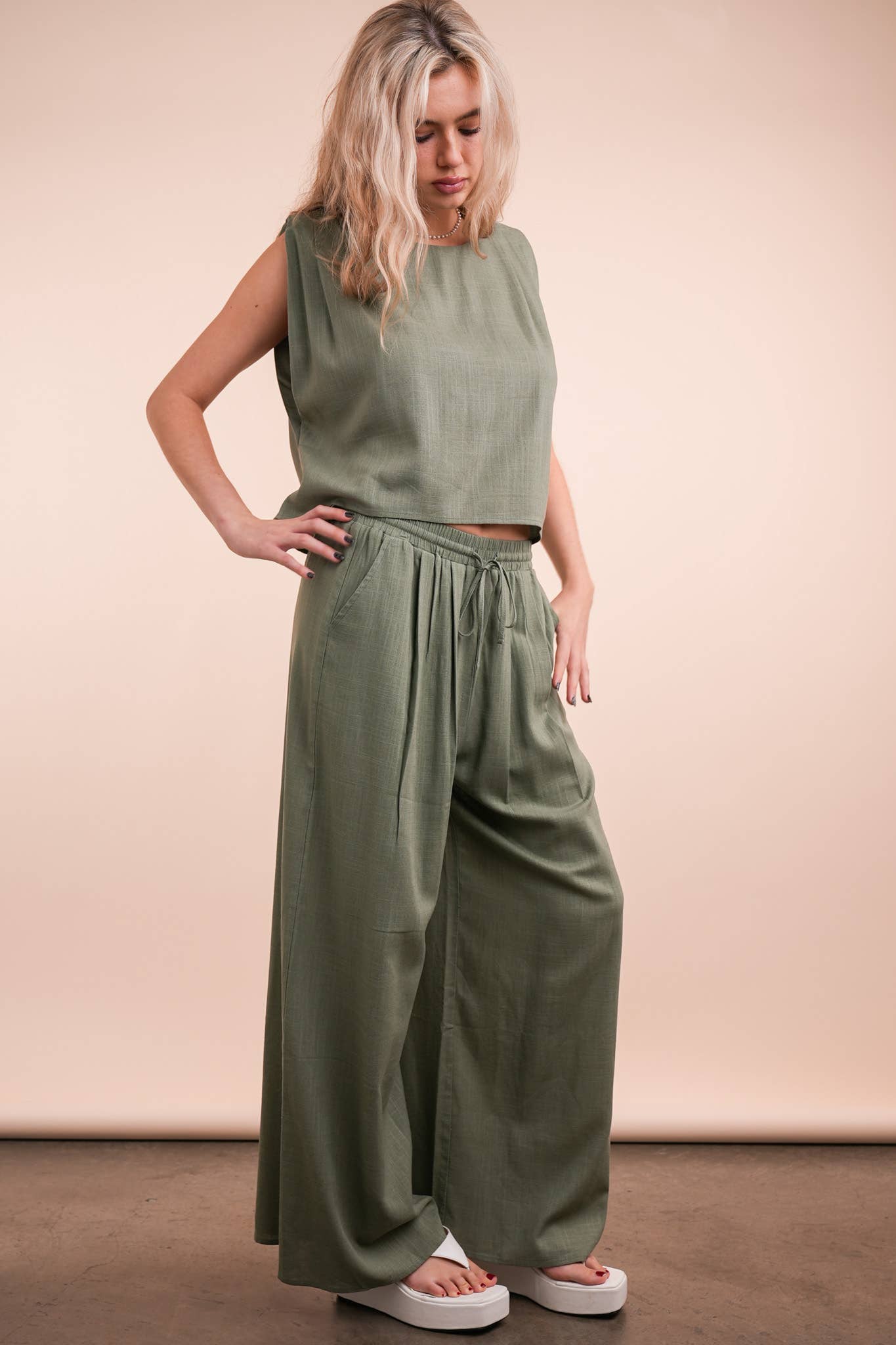 Solid Woven Top: Olive