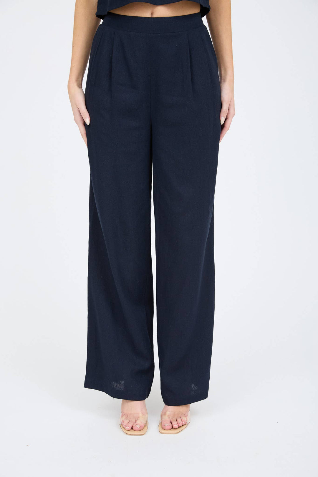 Navy High Waist Pleated Pants