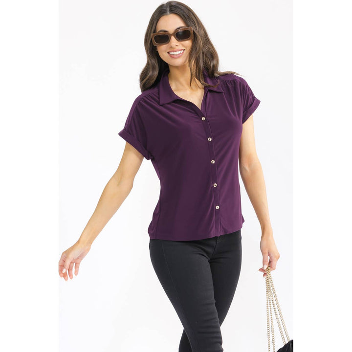 BUTTON DOWN COLLARED SHIRT : Plum