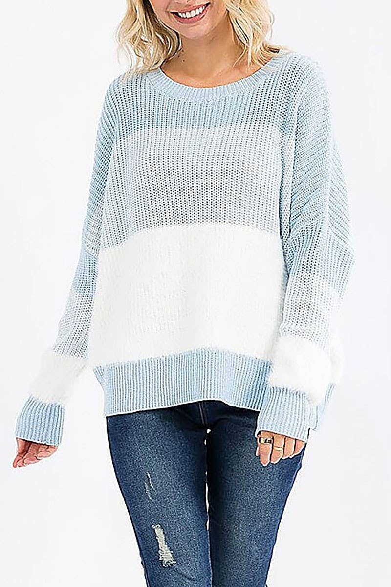 Blue Chill Color Block Knit Sweater