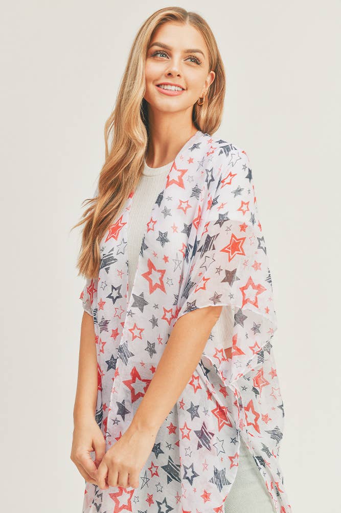 American Flag Star Pattern Summer Kimono