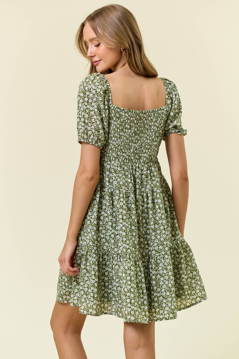 Floral Printed Tiered Mini Dress W/Side Pocket