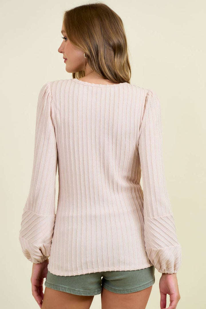 Blush - Bubble Sleeve Textured Top