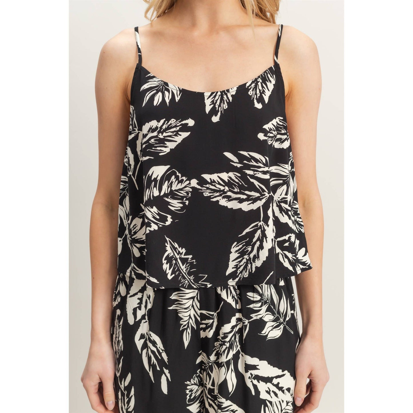 Leaf Cami Pants: BLACK/CREAM