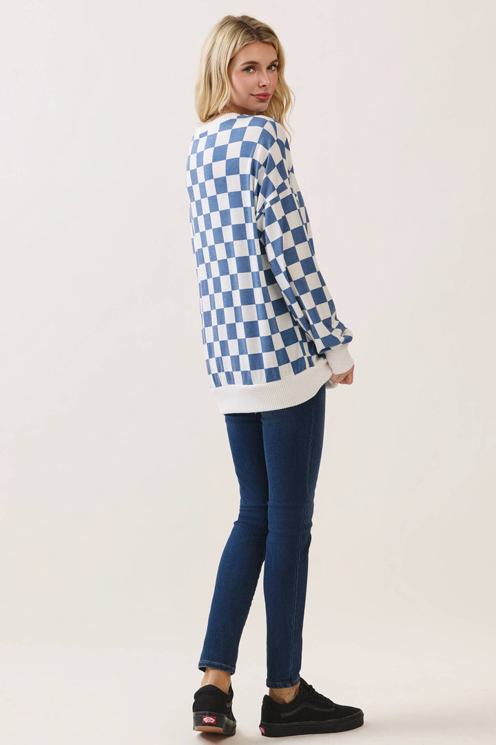 Blue Grid Pullover Top