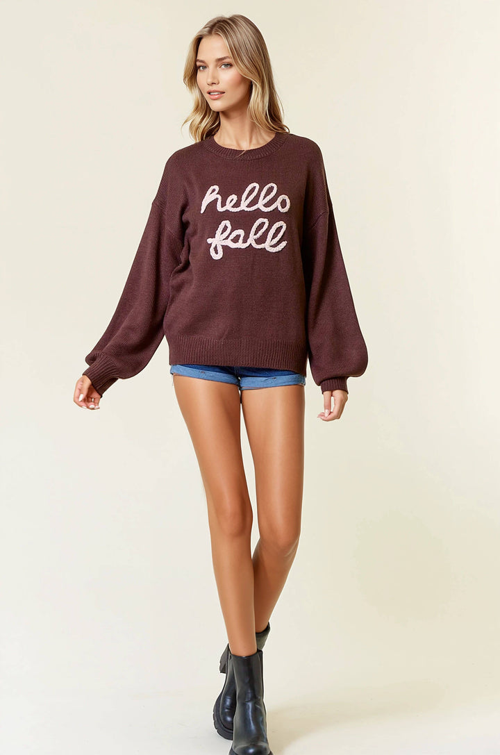 HELLO FALL Letter Embroidered Oversize Sweater