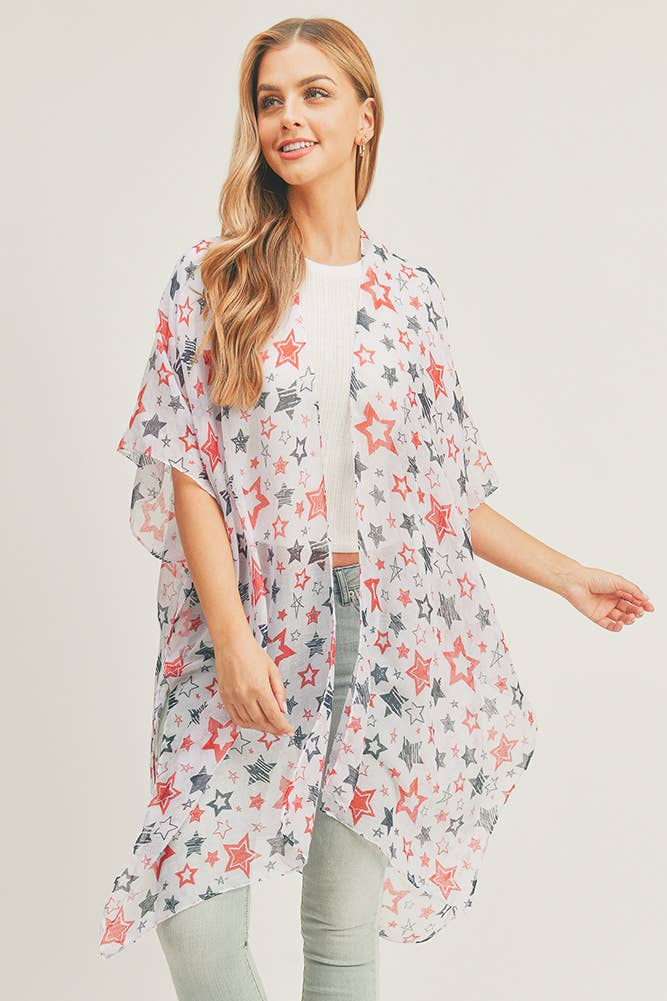 American Flag Star Pattern Summer Kimono