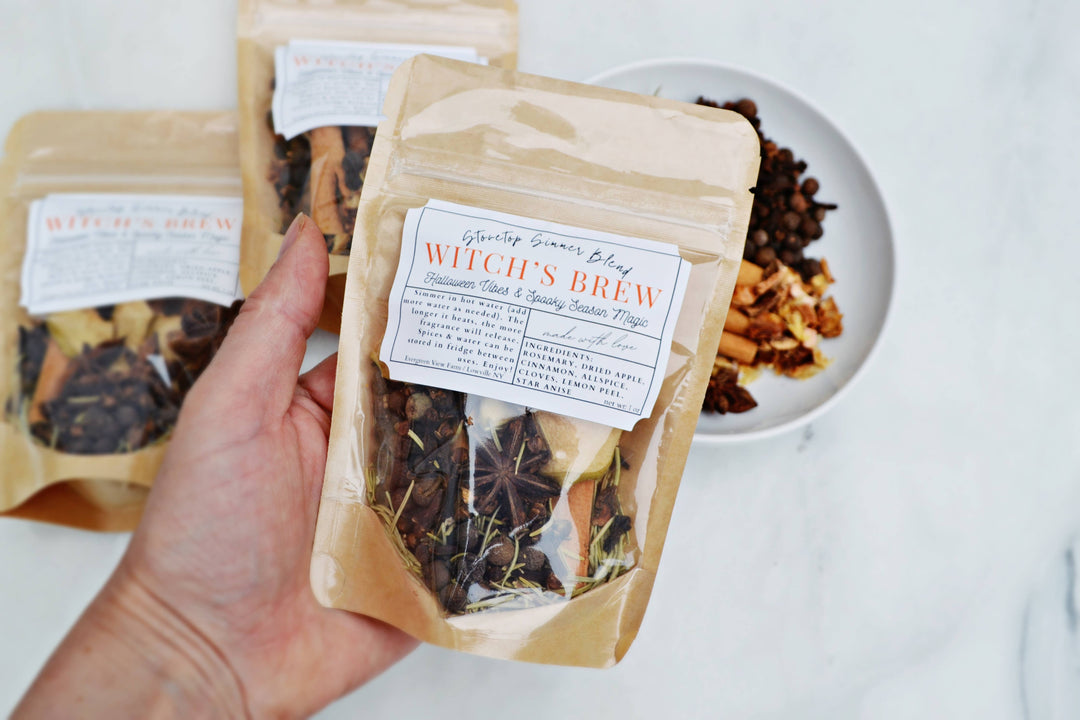 Witch's Brew Autumn Fall Halloween Simmer Stovetop Spices: White standup pouch