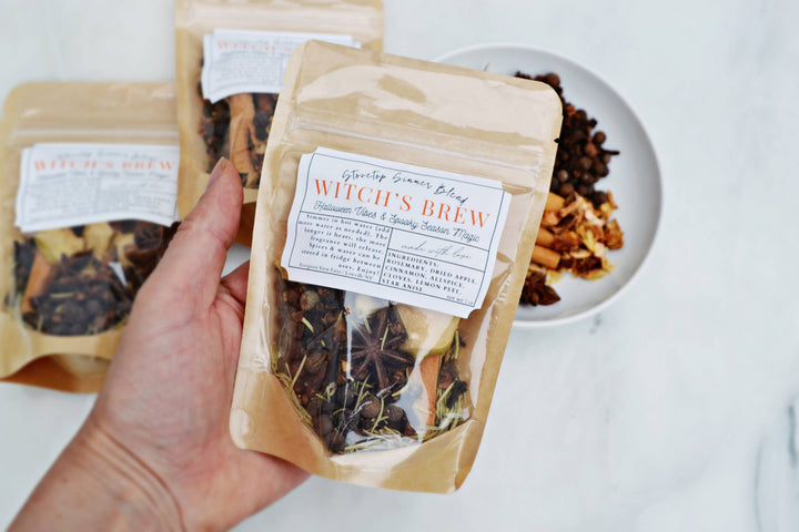 Witch's Brew Autumn Fall Halloween Simmer Stovetop Spices: White standup pouch