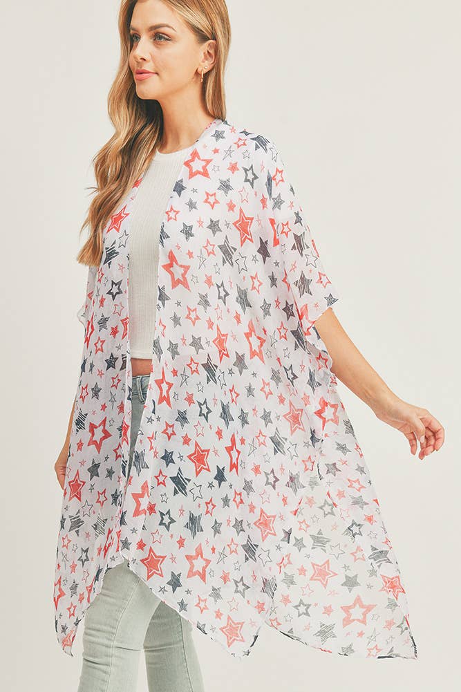 American Flag Star Pattern Summer Kimono