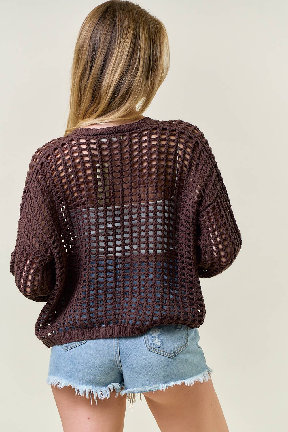 Espresso Fishnet Open Cardigan