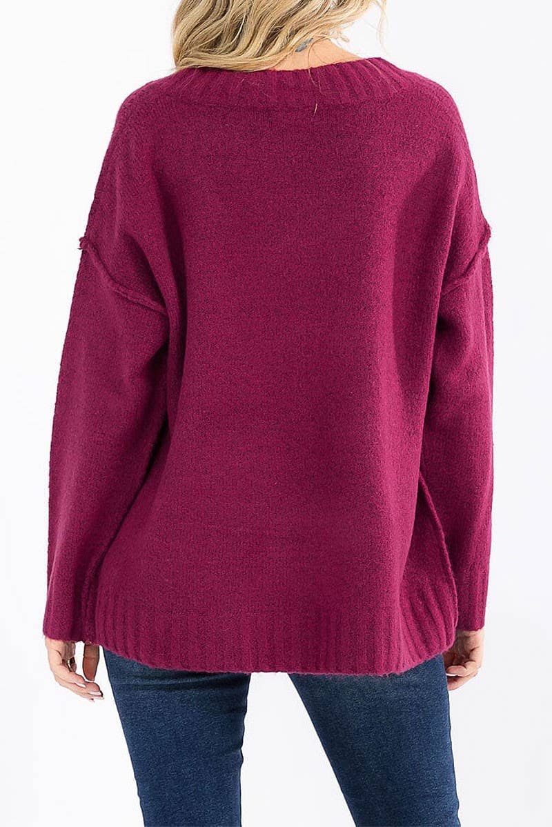 Berry Bliss V Neck Sweater