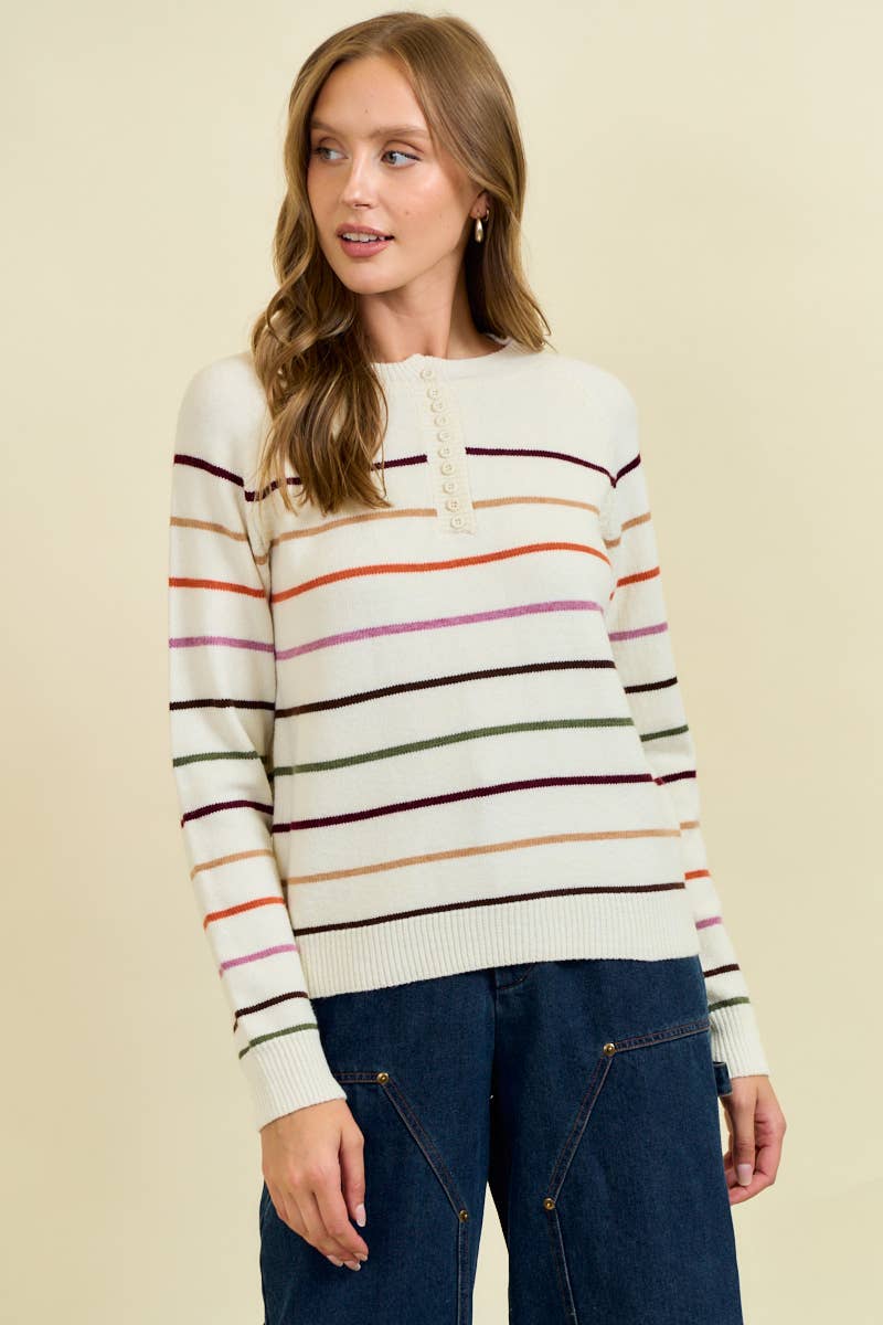 Mod Stripes Button Down Sweater