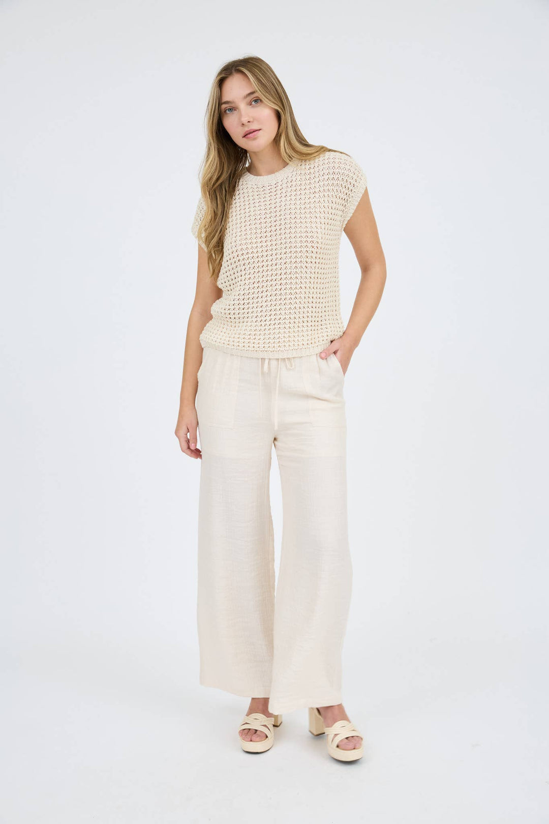 Oatmeal Crochet Knit Top