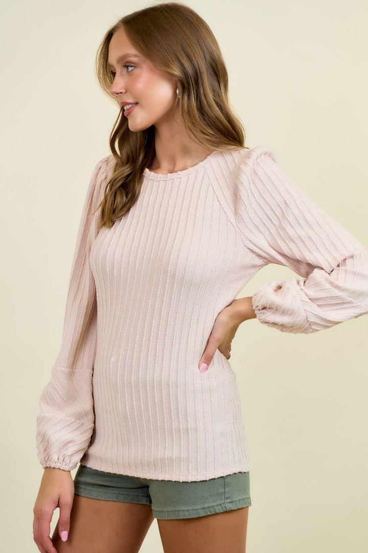 Blush - Bubble Sleeve Textured Top