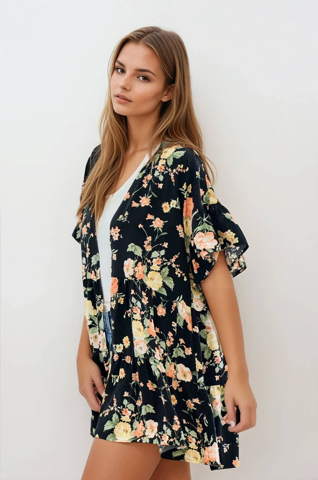 Tiered Floral Kimono